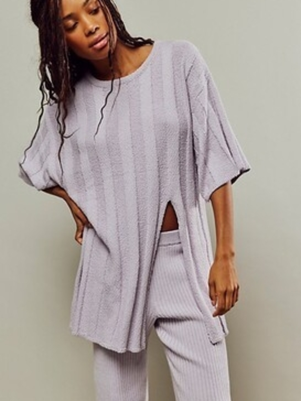 Free People Beach Set Soft Lilac Knit Top and Pants Set NWOT